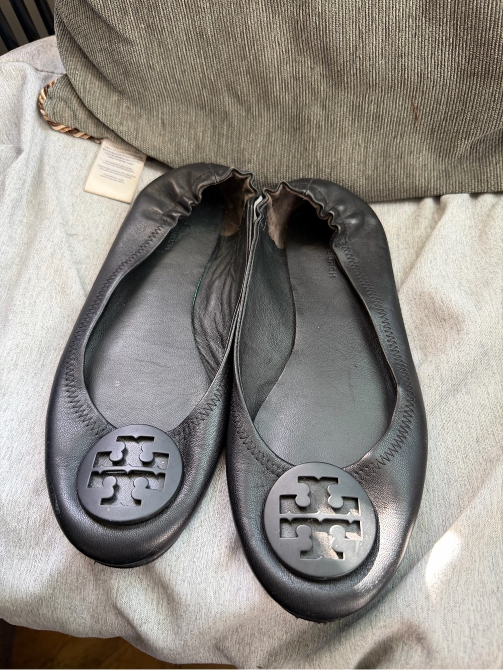 Tory Burch Black Logo Leather Ballet Flats